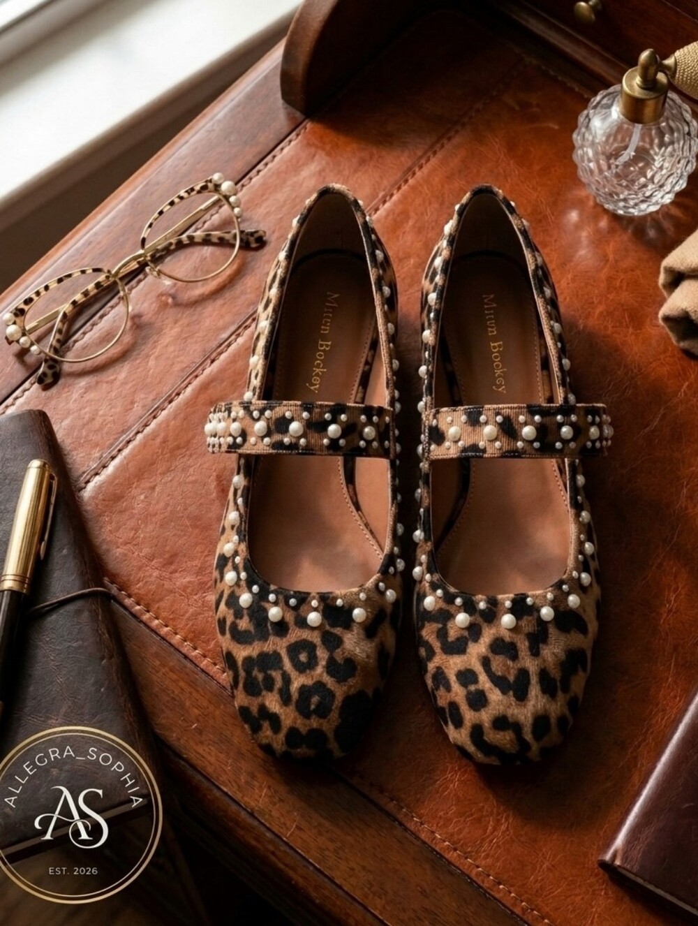 Copper Key Leopard-Print Pearl Mary Jane Block Heel Flats - Brown Size 7.5